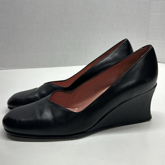 Stephanie Kelian Paris Wedges Shoes Heels Leather Round Toe Black Women Size 9.5 - Picture 3 of 10